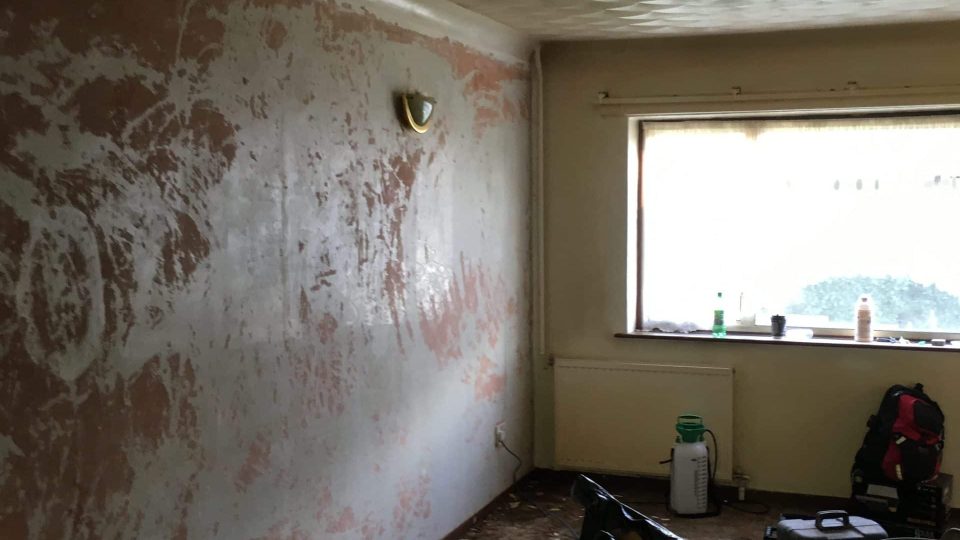 Living room wallpaper & carpet removed