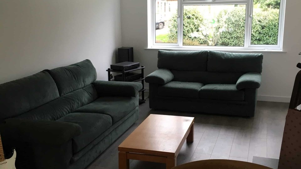 New living room with walls & ceiling & walls skimmed, with new flooring & skirting boards