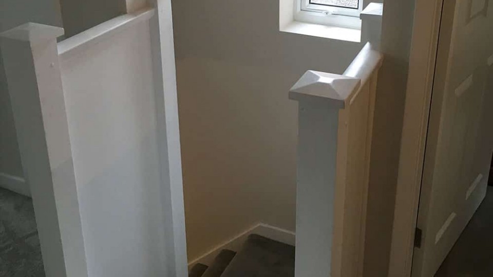 New carpets and staircase fitted with walls skimmed & painted
