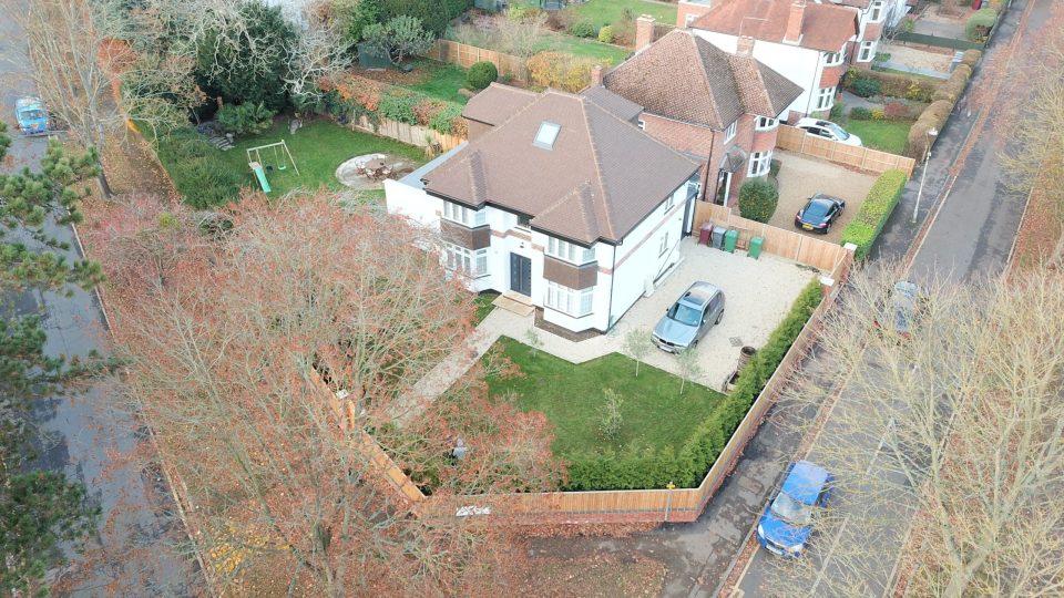 Ariel view of finished landscaping